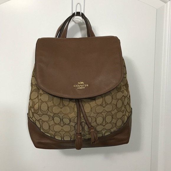 Coach Handbags - Coach Elle Backpack in Signature Jacquard Khaki Saddle EUC